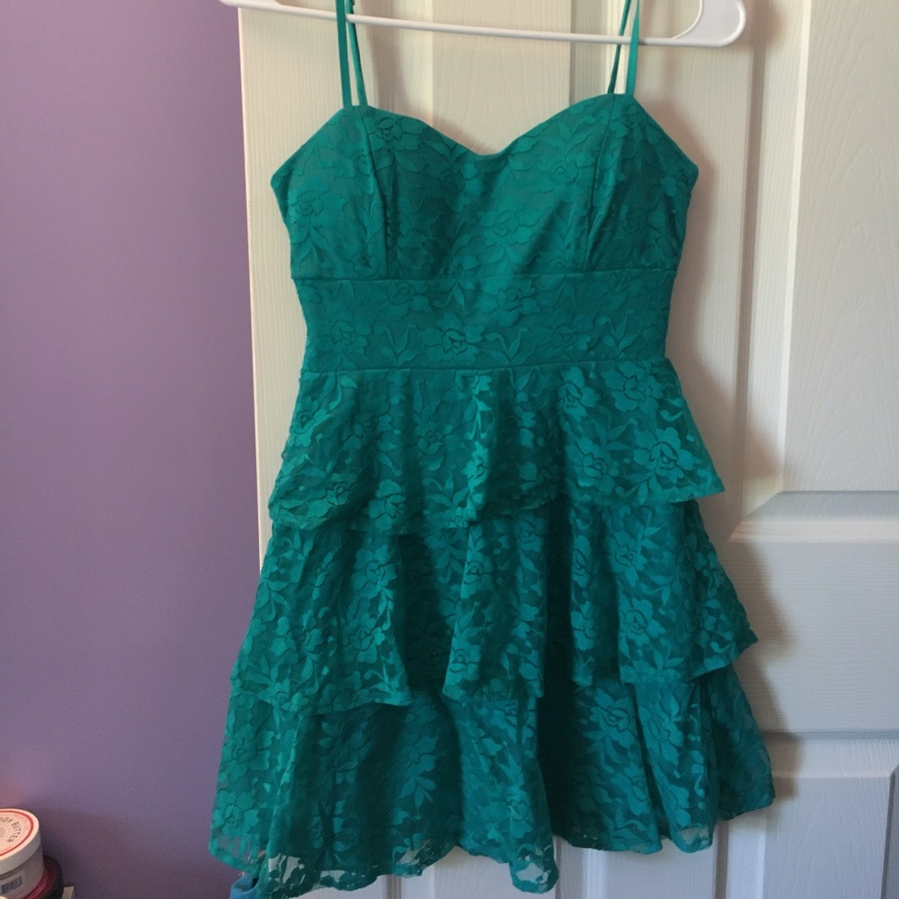 teal lace layered dress